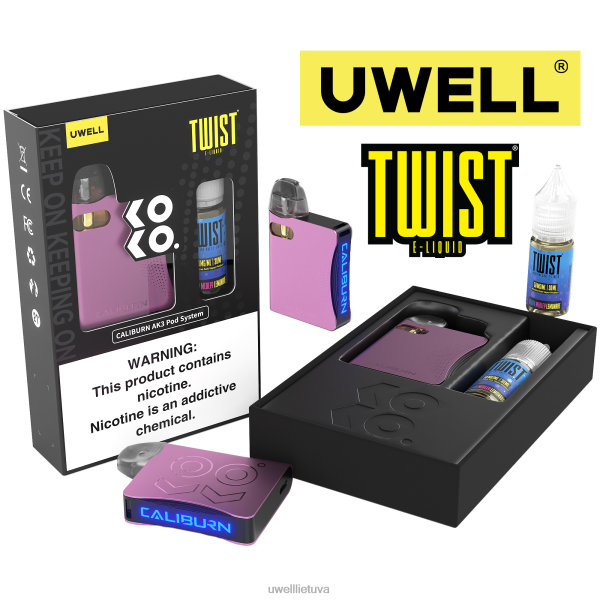 UWELL Disposable Vape - UWELL CALIBURN AK3 rinkinys + a3s 0,8ohm ankštys (x2) + tėčio garai 10ml druskos 50mg VF6ZZ246 crl: rožinis/flv: uogų medly limonadas