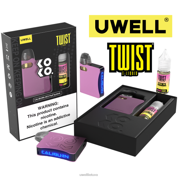 UWELL Lietuva - UWELL CALIBURN AK3 rinkinys + a3s 0,8ohm ankštys (x2) + tėčio garai 10ml druskos 50mg VF6ZZ241 crl: rožinis/flv: rožinis punšo limonadas 50mg