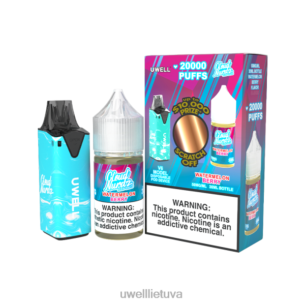 UWELL Disposable Vape - UWELL V6 vienkartinis prietaisas + tėčio garai 30ml sulčių - colab ryšulėlis VF6ZZ206 clr: mėlyna/flv: arbūzo uogos ledinės 50mg