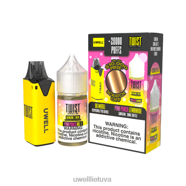 UWELL E Cigarette - UWELL V6 vienkartinis prietaisas + tėčio garai 30ml sulčių - colab ryšulėlis VF6ZZ219 clr: geltona/flv: rožinis punšo limonadas 50mg