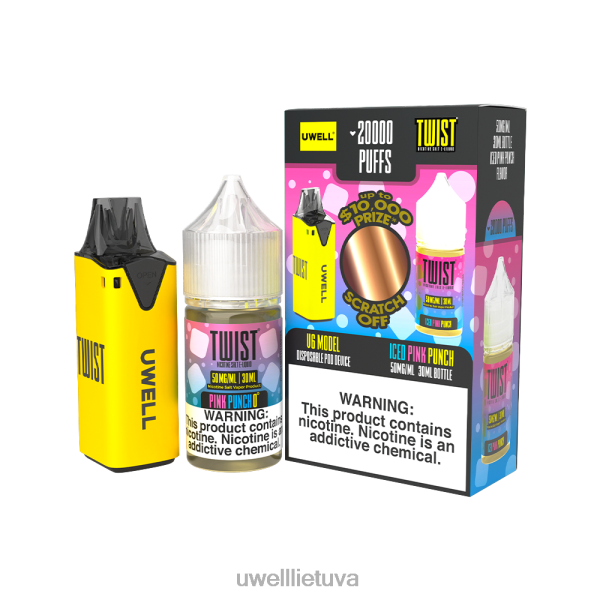 UWELL Flavors - UWELL V6 vienkartinis prietaisas + tėčio garai 30ml sulčių - colab ryšulėlis VF6ZZ218 clr: geltona/flv: ledinis rožinis punšas 50mg