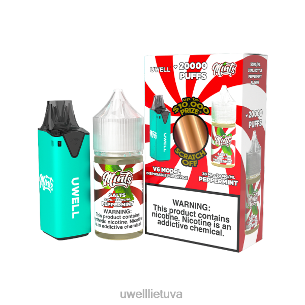 UWELL Lietuva - UWELL V6 vienkartinis prietaisas + tėčio garai 30ml sulčių - colab ryšulėlis VF6ZZ211 clr: žydra / flv: pipirmėtė 50 mg