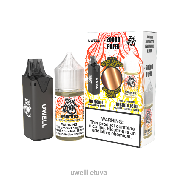 UWELL Lietuva - UWELL V6 vienkartinis prietaisas + tėčio garai 30ml sulčių - colab ryšulėlis VF6ZZ221 clr: black/flv: rebirth iced 50mg