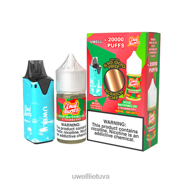 UWELL Vape Flavours - UWELL V6 vienkartinis prietaisas + tėčio garai 30ml sulčių - colab ryšulėlis VF6ZZ204 clr: mėlyna/flv: rūgštus arbūzas braškių 50mg